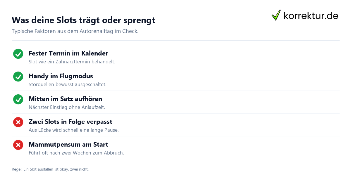 Was deine Slots trägt oder sprengt Schreibroutine Checkliste, was Slots schützt und was sie sprengt