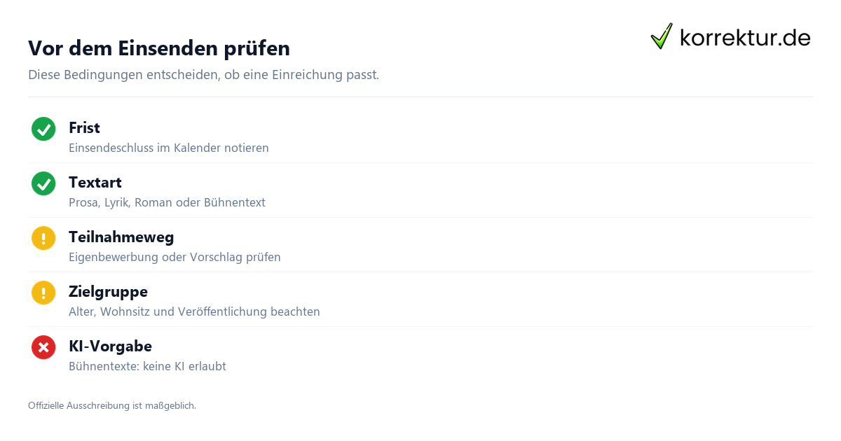 Vor dem Einsenden prüfen Schreibwettbewerbe 2026 und 2027, Teilnahmebedingungen prüfen