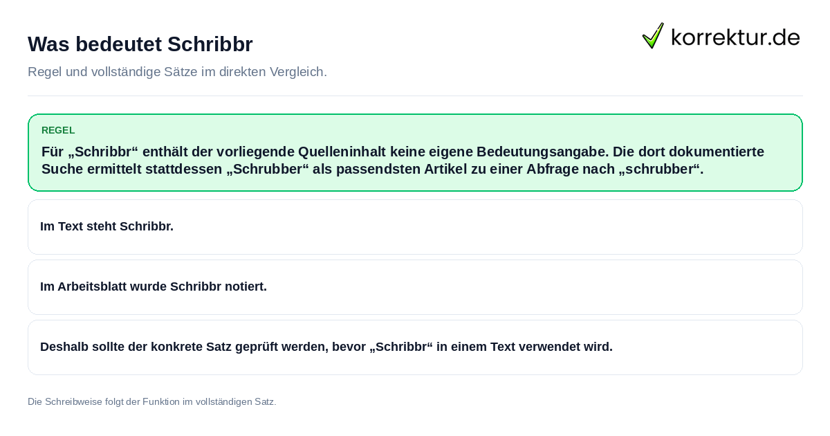 Konkrete Regel und vollständige Beispielsätze zu Was bedeutet Schribbr