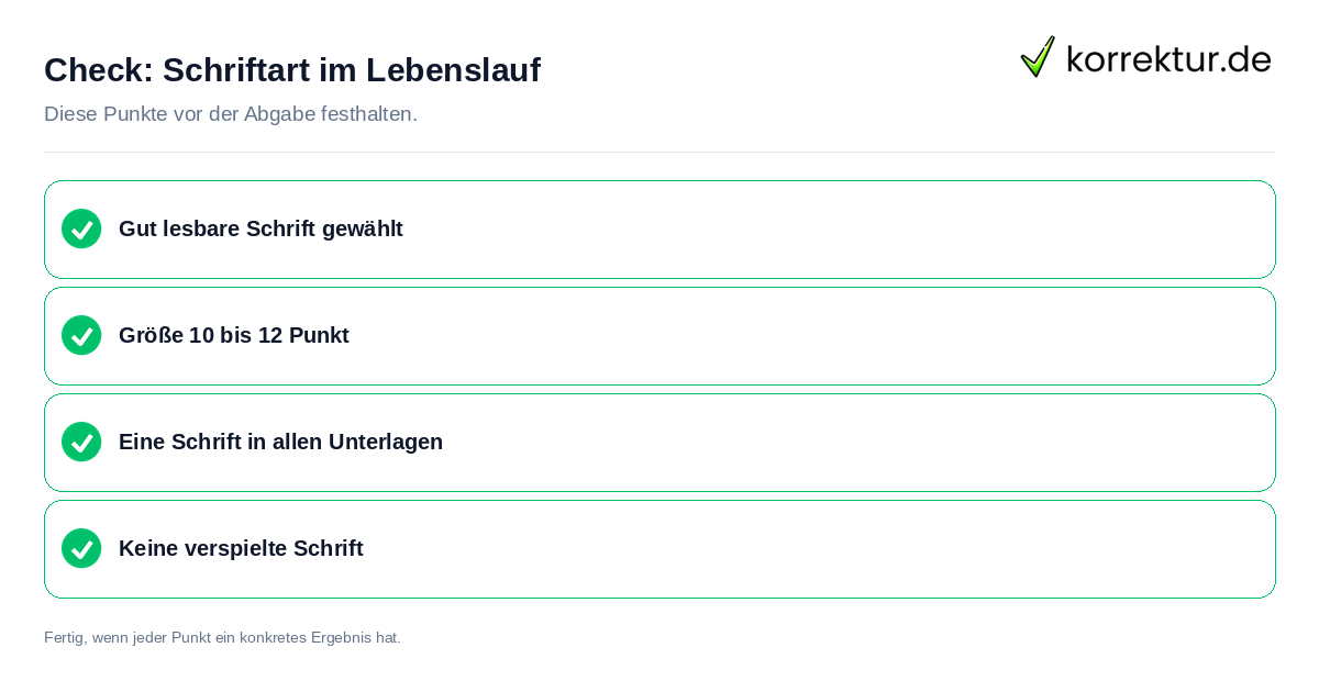 Check: Schriftart im Lebenslauf Schriftart im Lebenslauf: Prüfliste mit vier Punkten