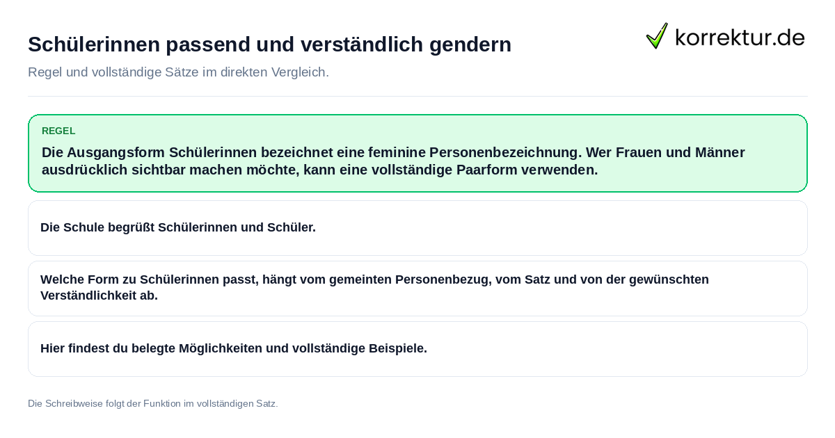 Konkrete Regel und vollständige Beispielsätze zu Schülerinnen passend und verständlich gendern