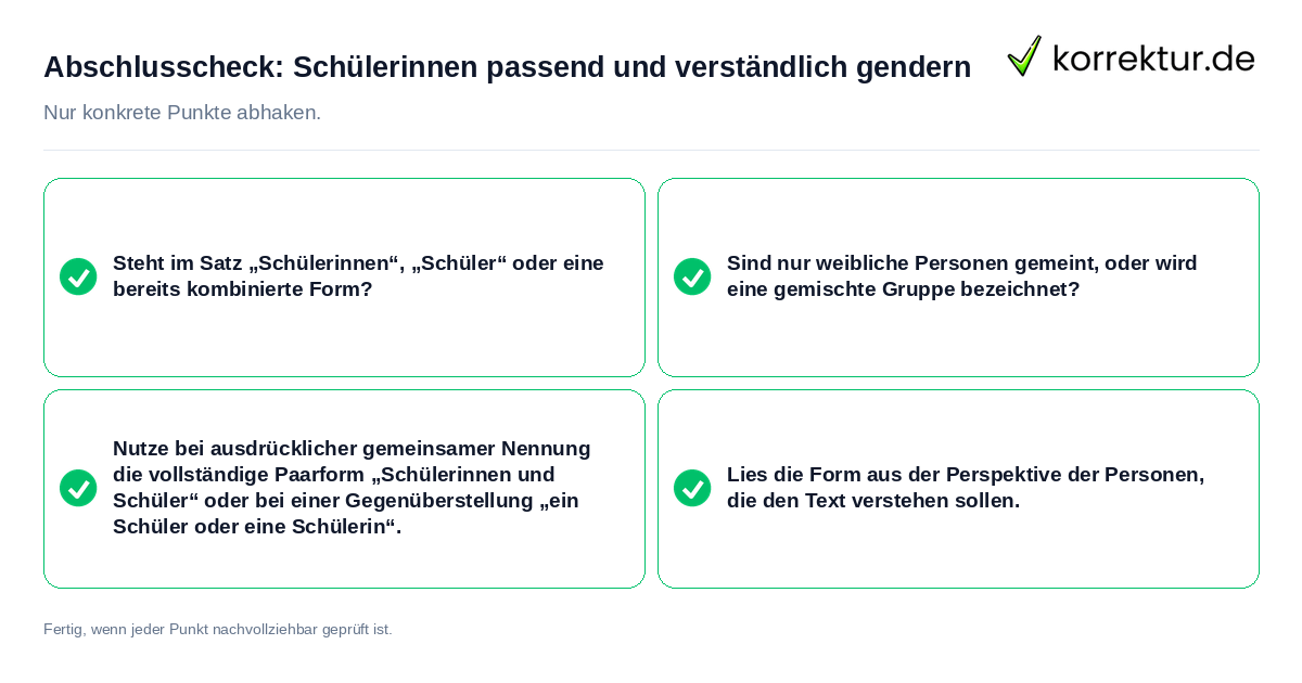 Konkreter Abschlusscheck zu Schülerinnen passend und verständlich gendern