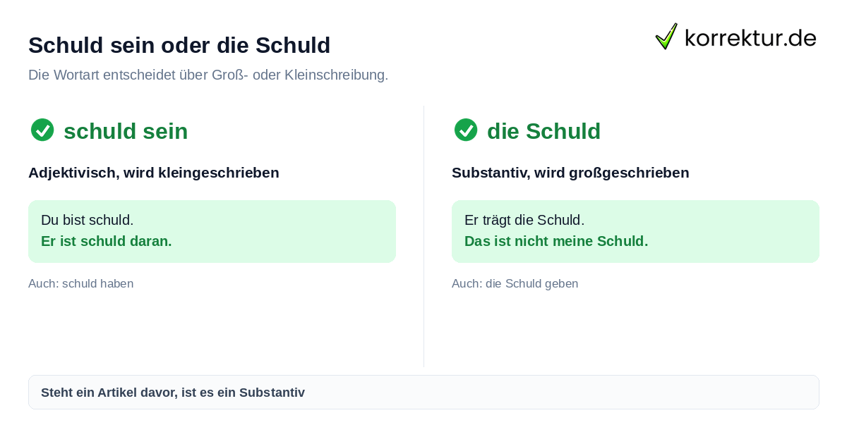 Schuld sein oder die Schuld Schuld sein groß oder klein schreiben im Vergleich