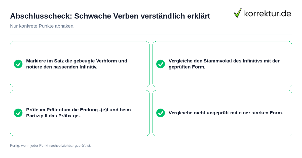 Konkreter Abschlusscheck zu Schwache Verben verständlich erklärt