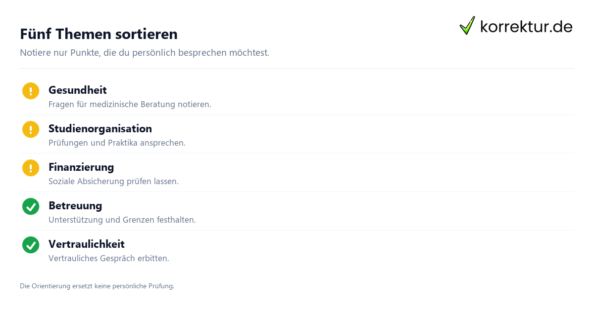 Fünf Themen sortieren Checkliste für Schwangerschaft im Studium sinnvoll angehen