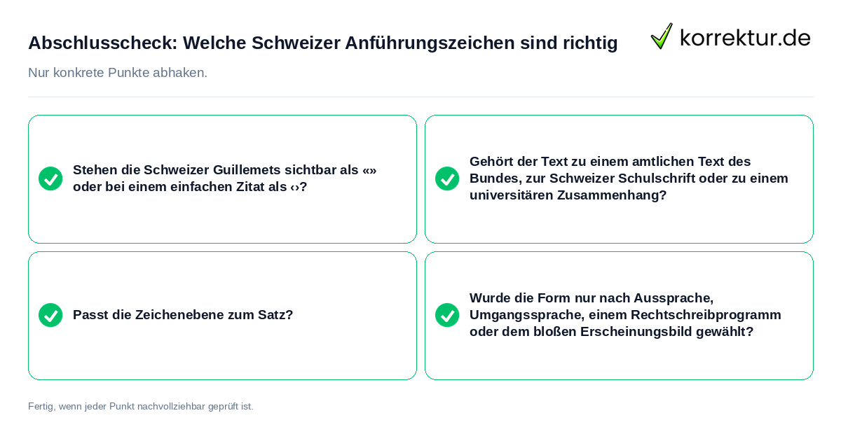 Konkreter Abschlusscheck zu Welche Schweizer Anführungszeichen sind richtig