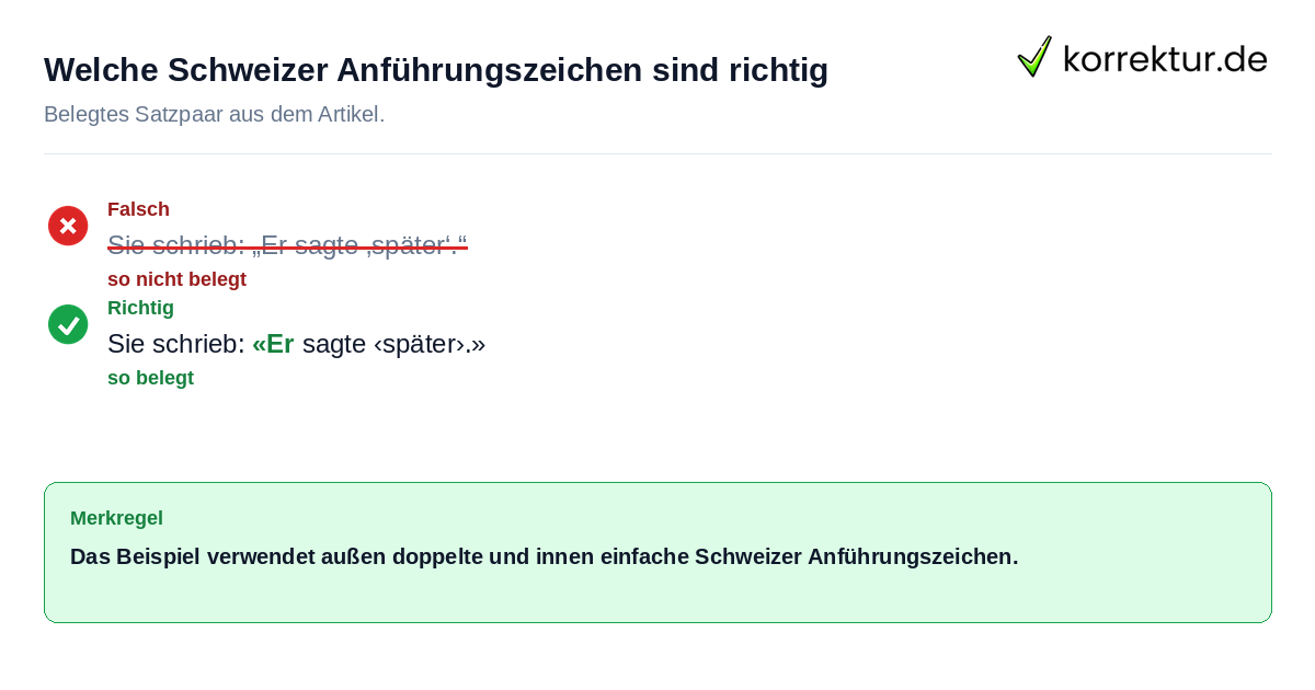 Falsches und richtiges Satzbeispiel zu Welche Schweizer Anführungszeichen sind richtig