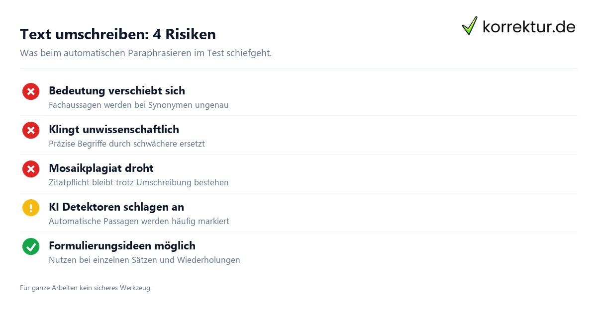 Text umschreiben: 4 Risiken Text umschreiben mit Scribbr: Risiken im Test