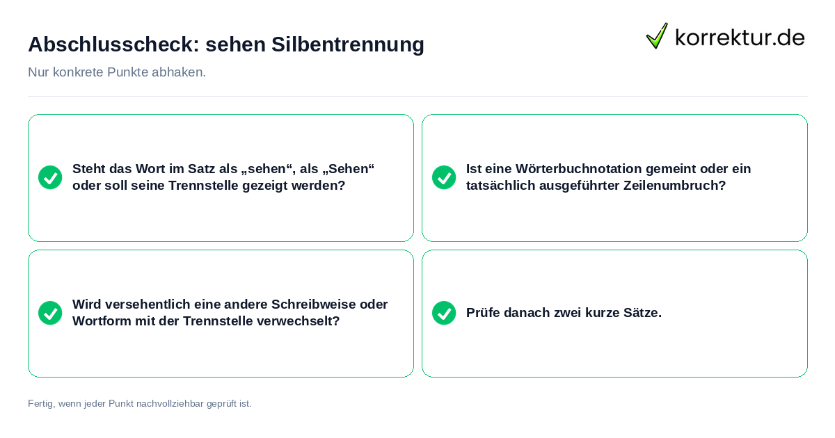 Konkreter Abschlusscheck zu sehen Silbentrennung