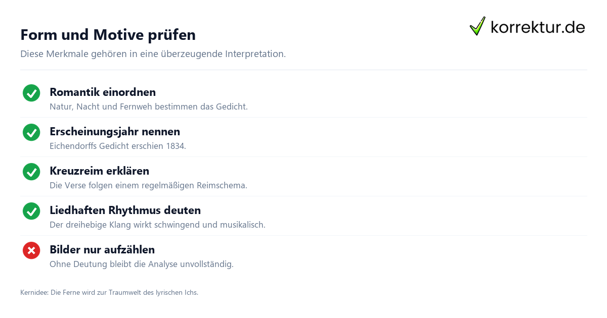 Sehnsucht von Eichendorff interpretieren, Form und Motive prüfen