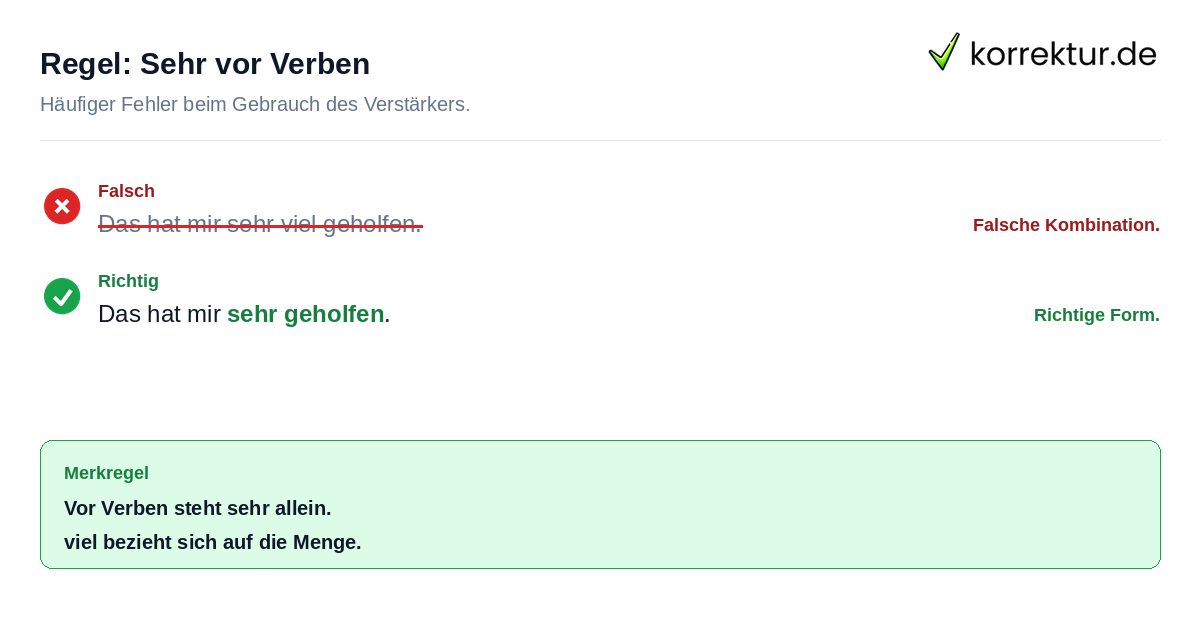Regel: Sehr vor Verben Rechtschreibfehler korrigieren bei sehr vor Verben