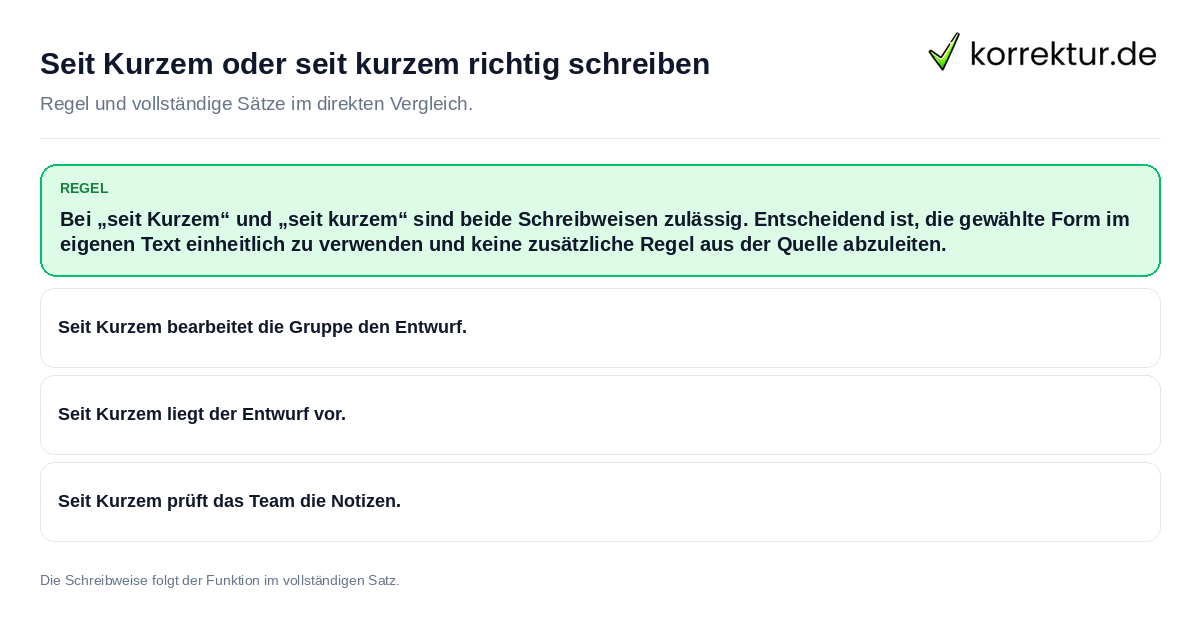 Seit Kurzem oder seit kurzem richtig schreiben Konkrete Regel und vollständige Beispielsätze zu Seit Kurzem oder seit kurzem richtig schreiben