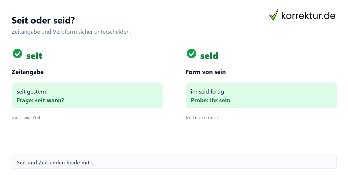 Seit oder seid: Unterschied und Eselsbrücke