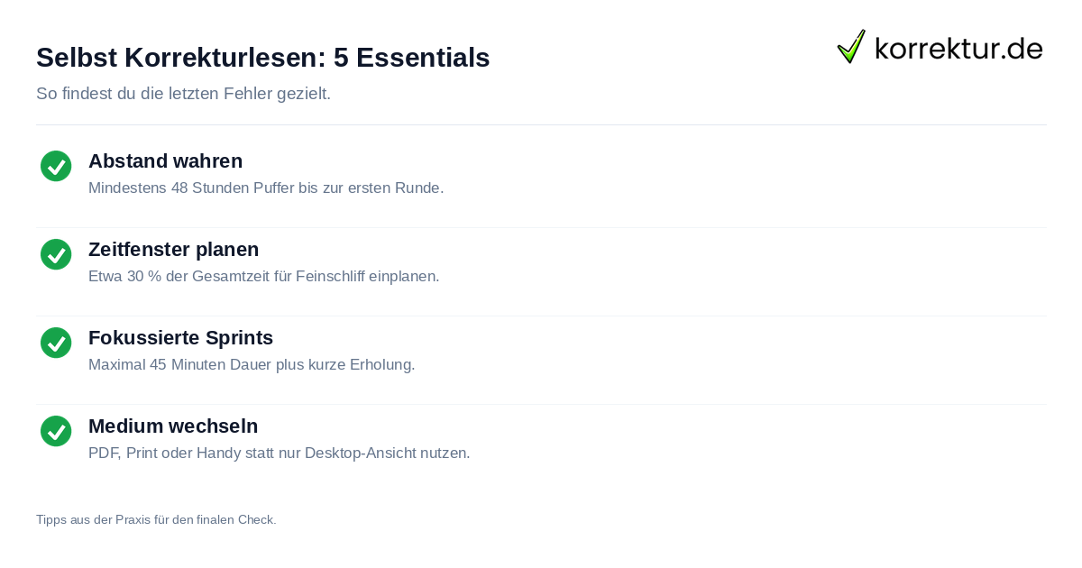 Checkliste für das Selbst Korrekturlesen vor der Abgabe deiner Arbeit