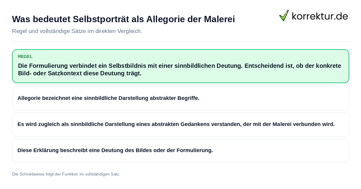 Was bedeutet Selbstporträt als Allegorie der Malerei Konkrete Regel und vollständige Beispielsätze zu Was bedeutet Selbstporträt als Allegorie der