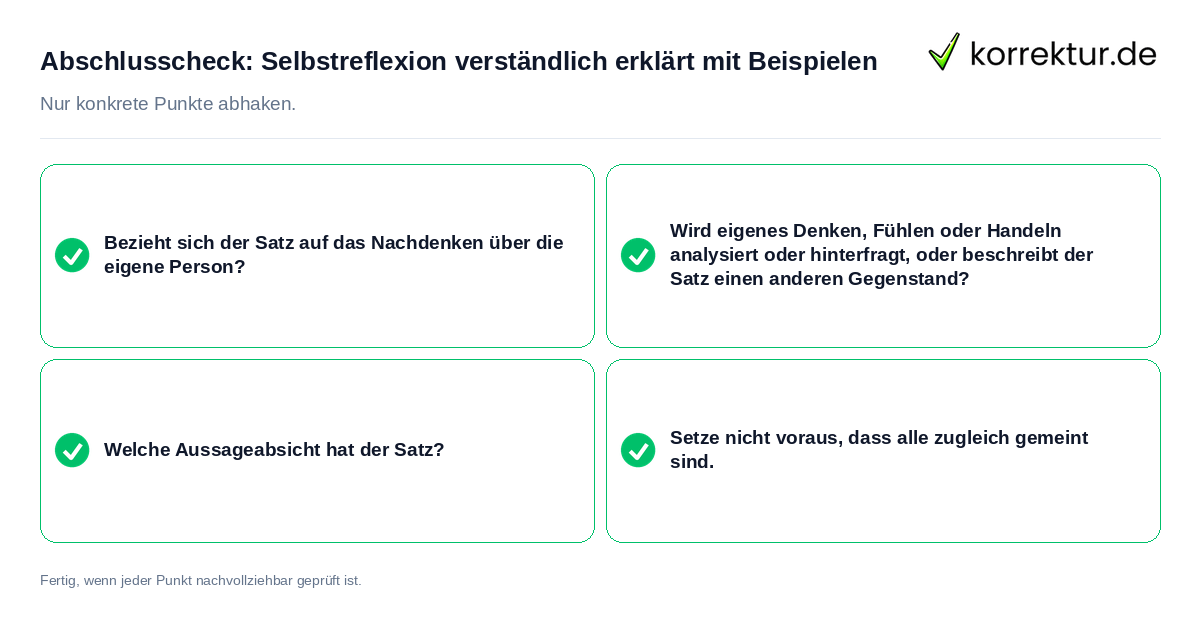 Konkreter Abschlusscheck zu Selbstreflexion verständlich erklärt mit Beispielen