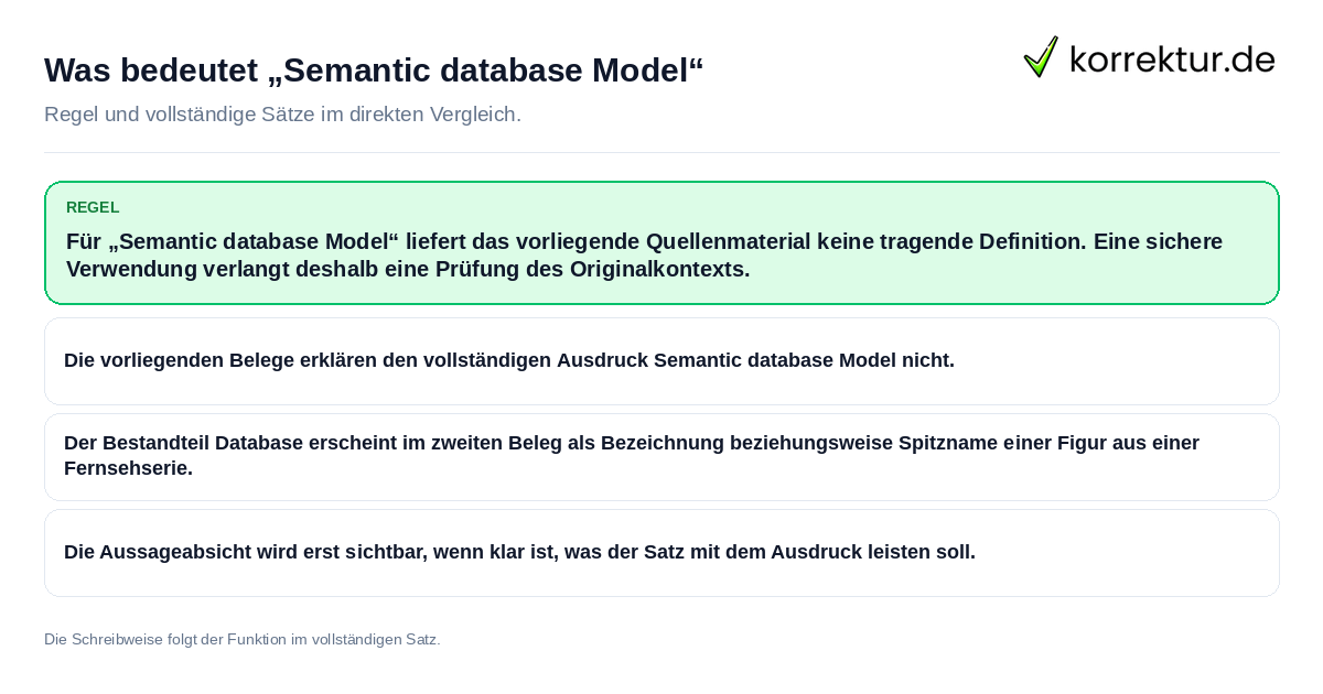 Konkrete Regel und vollständige Beispielsätze zu Was bedeutet „Semantic database Model“
