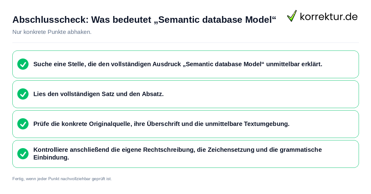 Konkreter Abschlusscheck zu Was bedeutet „Semantic database Model“