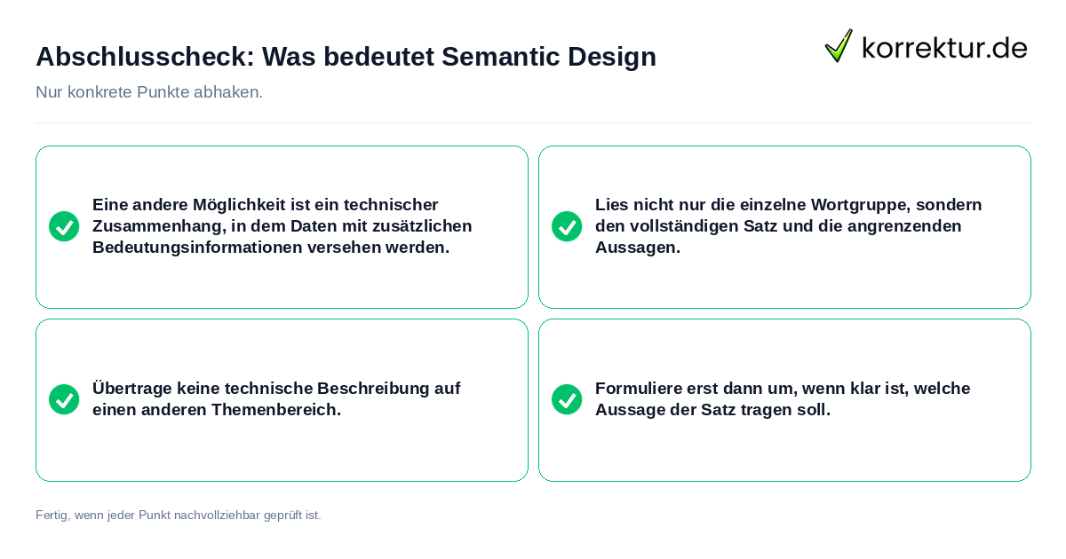 Konkreter Abschlusscheck zu Was bedeutet Semantic Design