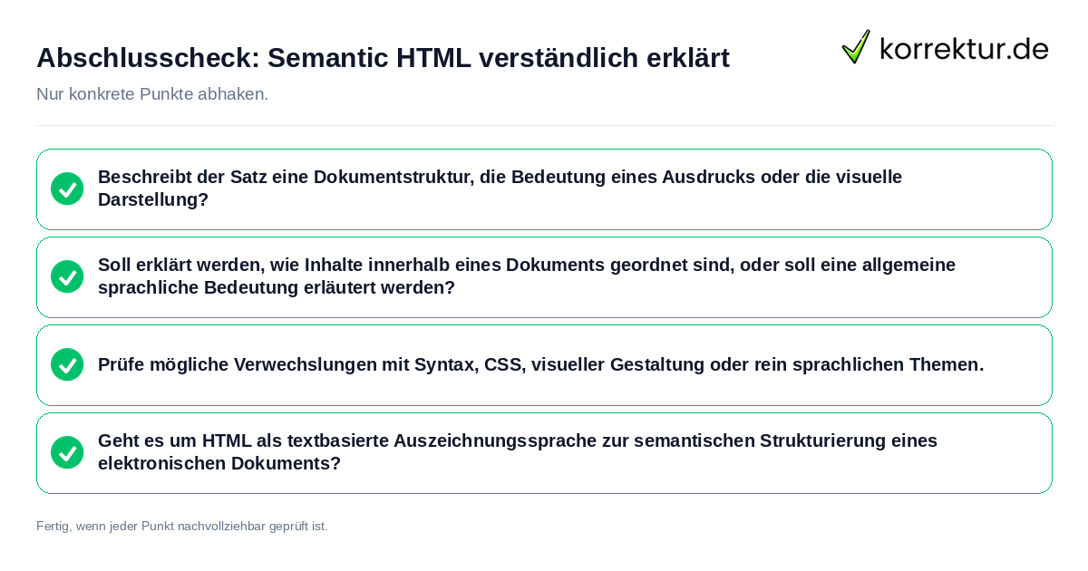 Konkreter Abschlusscheck zu Semantic HTML verständlich erklärt