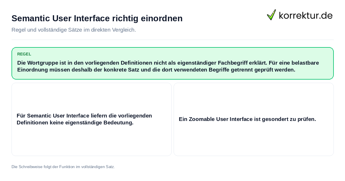 Konkrete Regel und vollständige Beispielsätze zu Semantic User Interface richtig einordnen