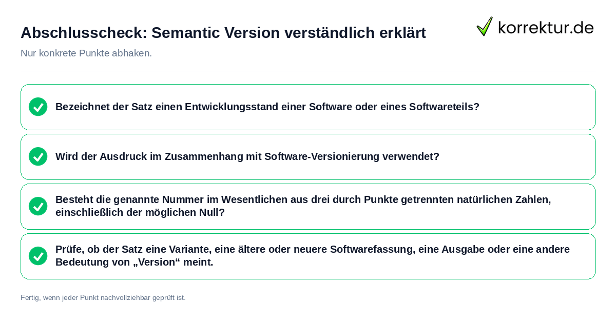 Konkreter Abschlusscheck zu Semantic Version verständlich erklärt