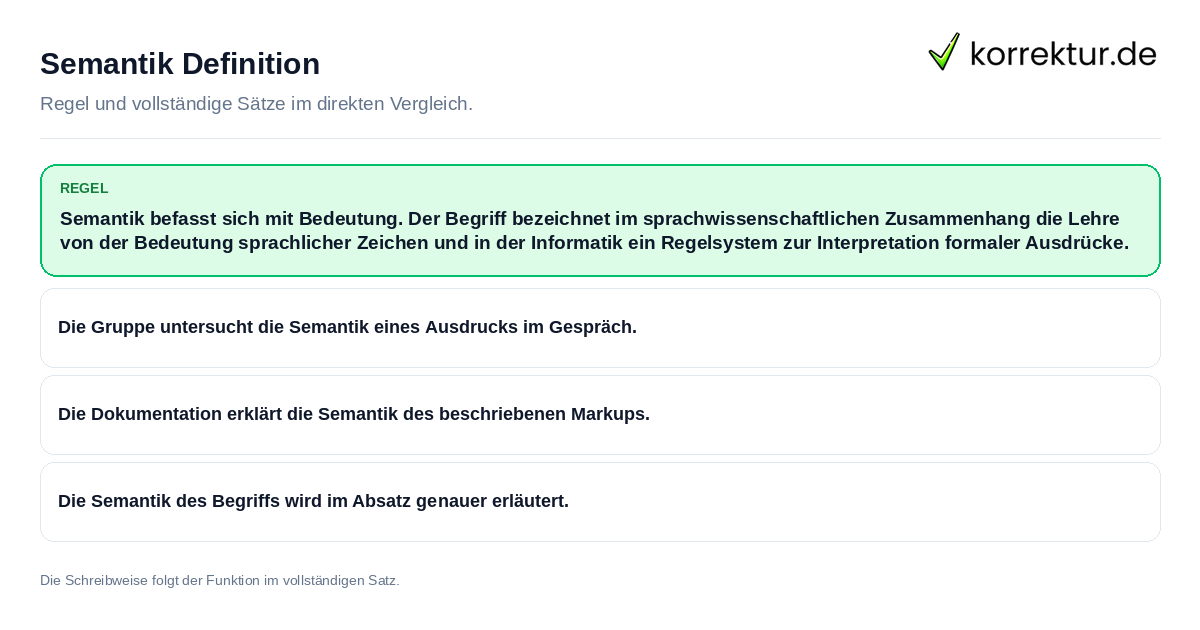 Konkrete Regel und vollständige Beispielsätze zu Semantik Definition