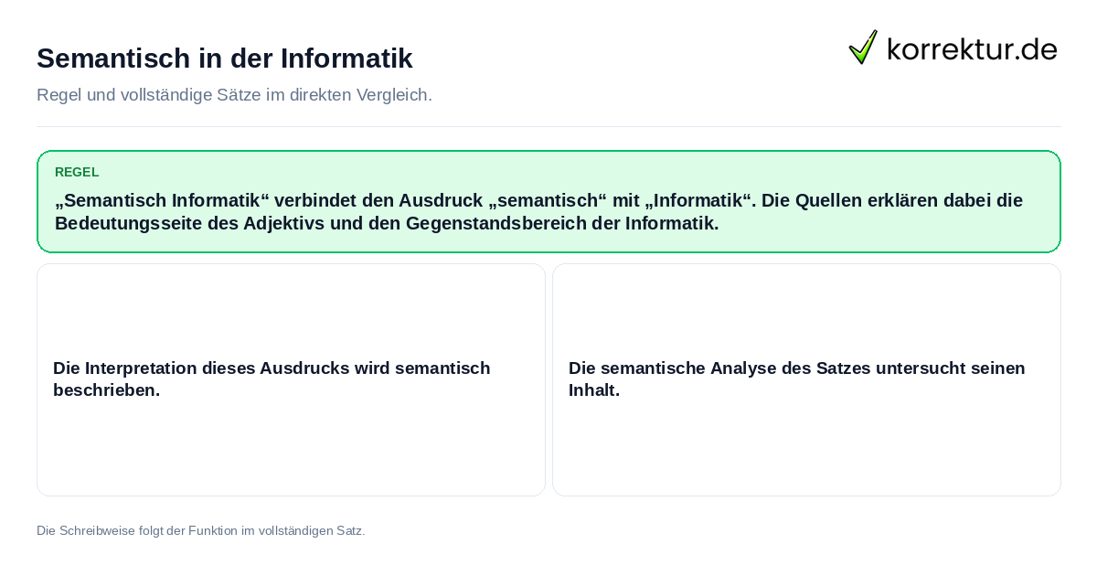 Konkrete Regel und vollständige Beispielsätze zu Semantisch in der Informatik