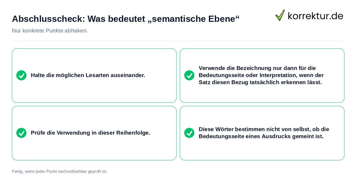 Konkreter Abschlusscheck zu Was bedeutet „semantische Ebene“