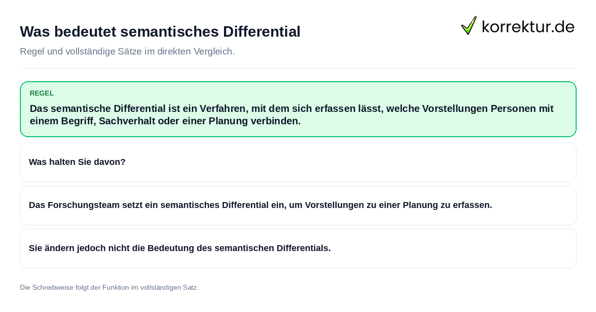 Konkrete Regel und vollständige Beispielsätze zu Was bedeutet semantisches Differential