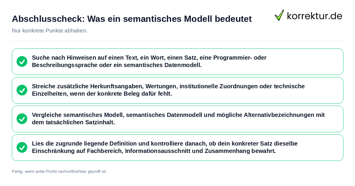 Konkreter Abschlusscheck zu Was ein semantisches Modell bedeutet