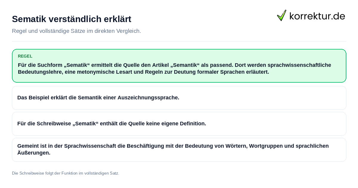 Konkrete Regel und vollständige Beispielsätze zu Sematik verständlich erklärt
