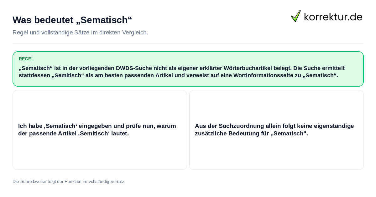 Konkrete Regel und vollständige Beispielsätze zu Was bedeutet „Sematisch“