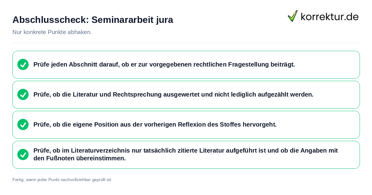 Abschlusscheck: Seminararbeit jura Konkreter Abschlusscheck zu Seminararbeit jura