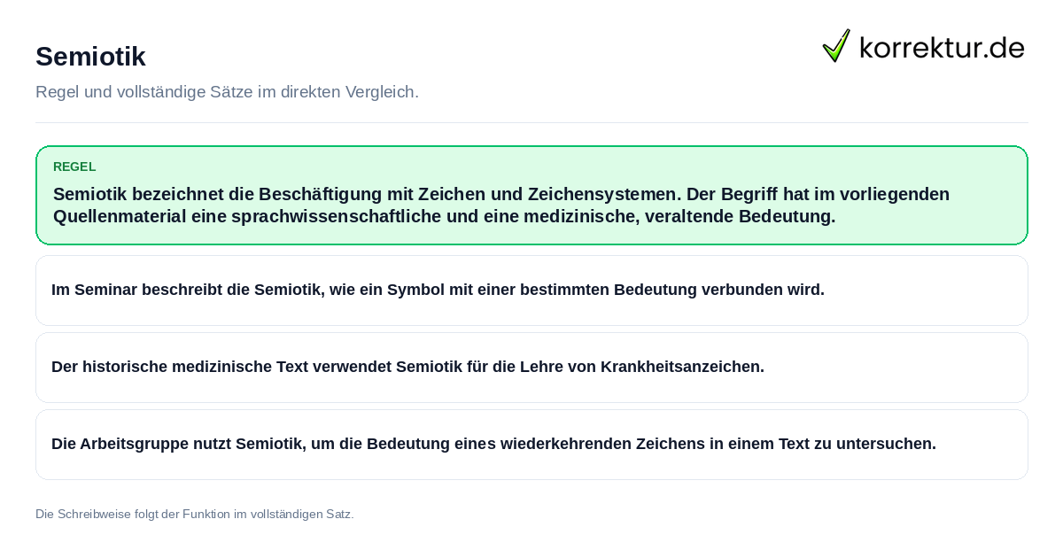 Konkrete Regel und vollständige Beispielsätze zu Semiotik