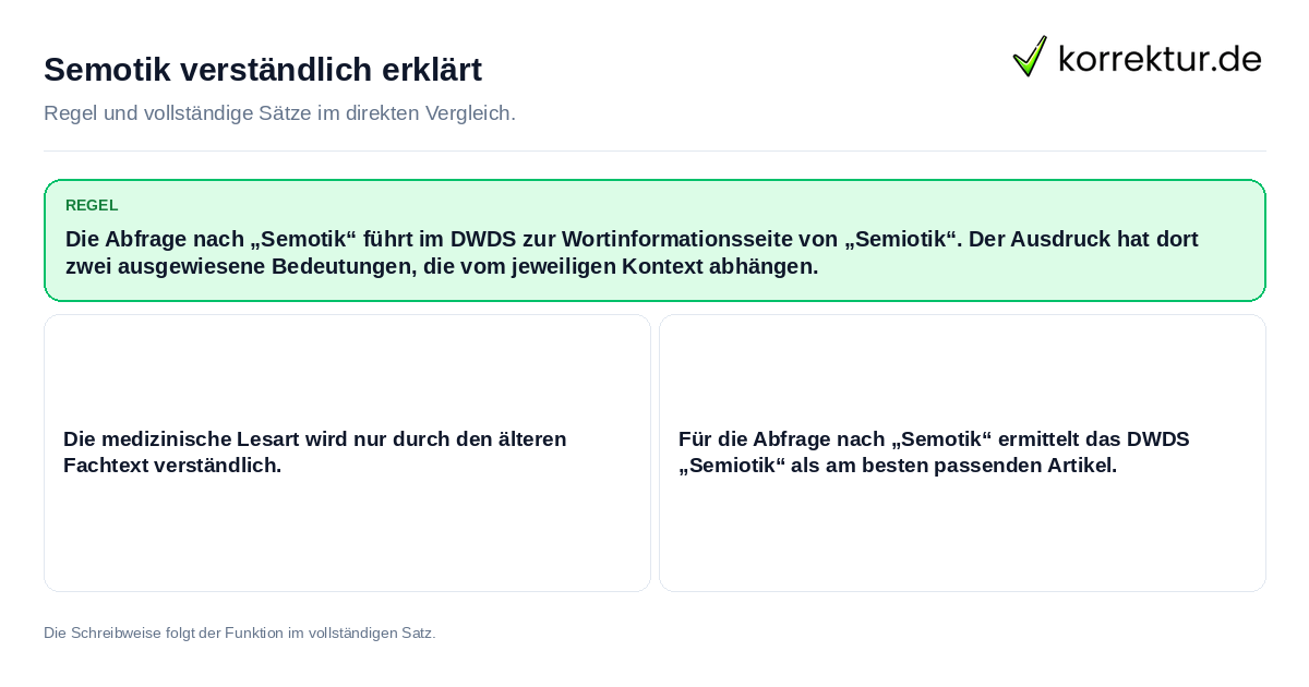 Konkrete Regel und vollständige Beispielsätze zu Semotik verständlich erklärt