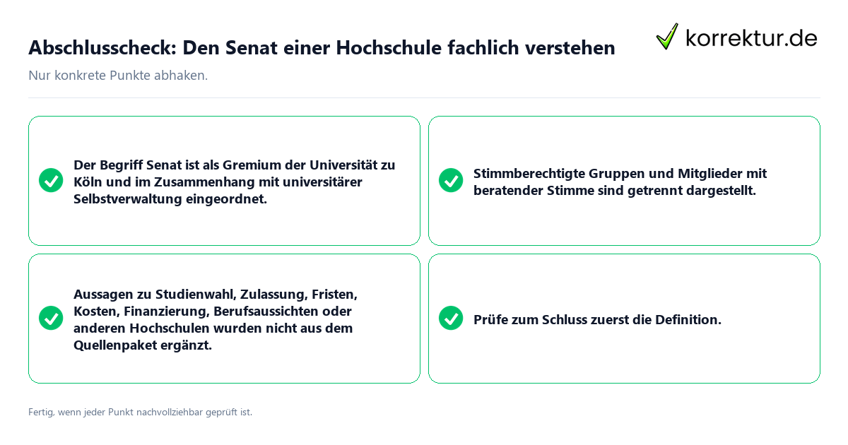 Abschlusscheck: Den Senat einer Hochschule fachlich verstehen Konkreter Abschlusscheck zu Den Senat einer Hochschule fachlich verstehen