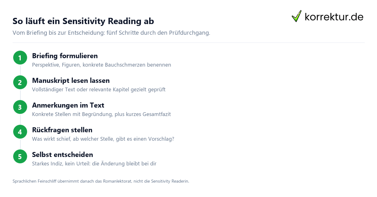 So läuft ein Sensitivity Reading ab Sensitivity Reading Ablauf in fünf Schritten Briefing bis Entscheidung