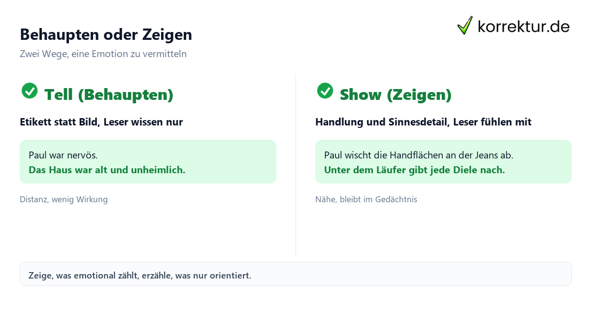 Behaupten oder Zeigen Show don't tell Beispiel: Vergleich Behaupten und Zeigen