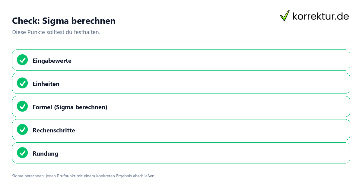 Sigma berechnen mit einer themenspezifischen Checkliste