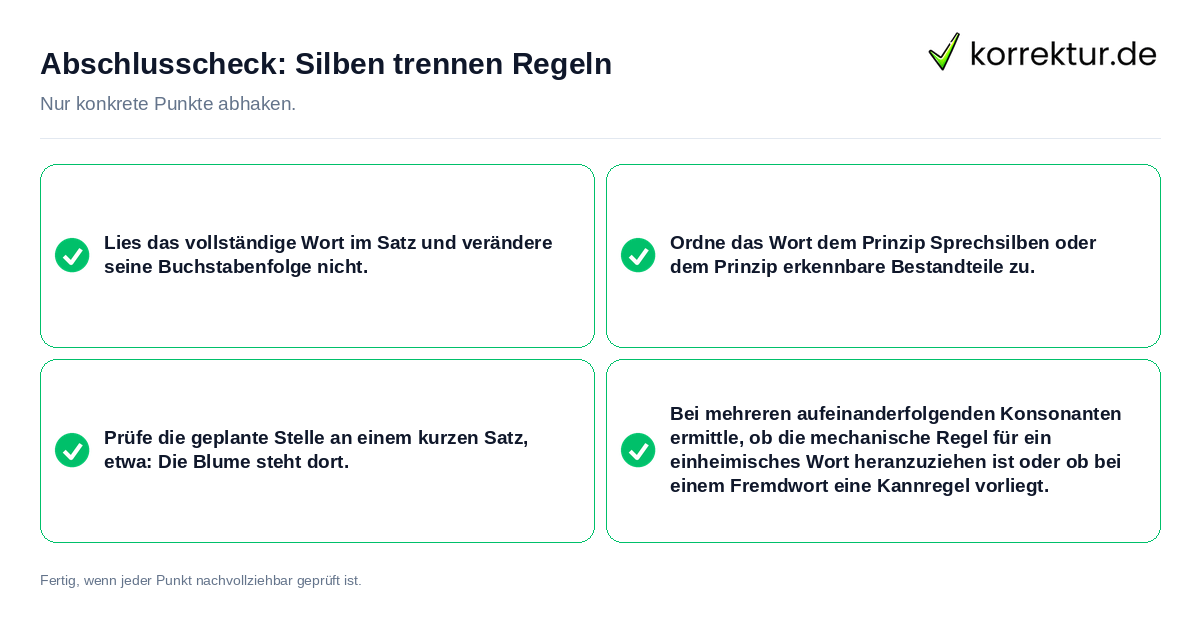 Abschlusscheck: Silben trennen Regeln Konkreter Abschlusscheck zu Silben trennen Regeln