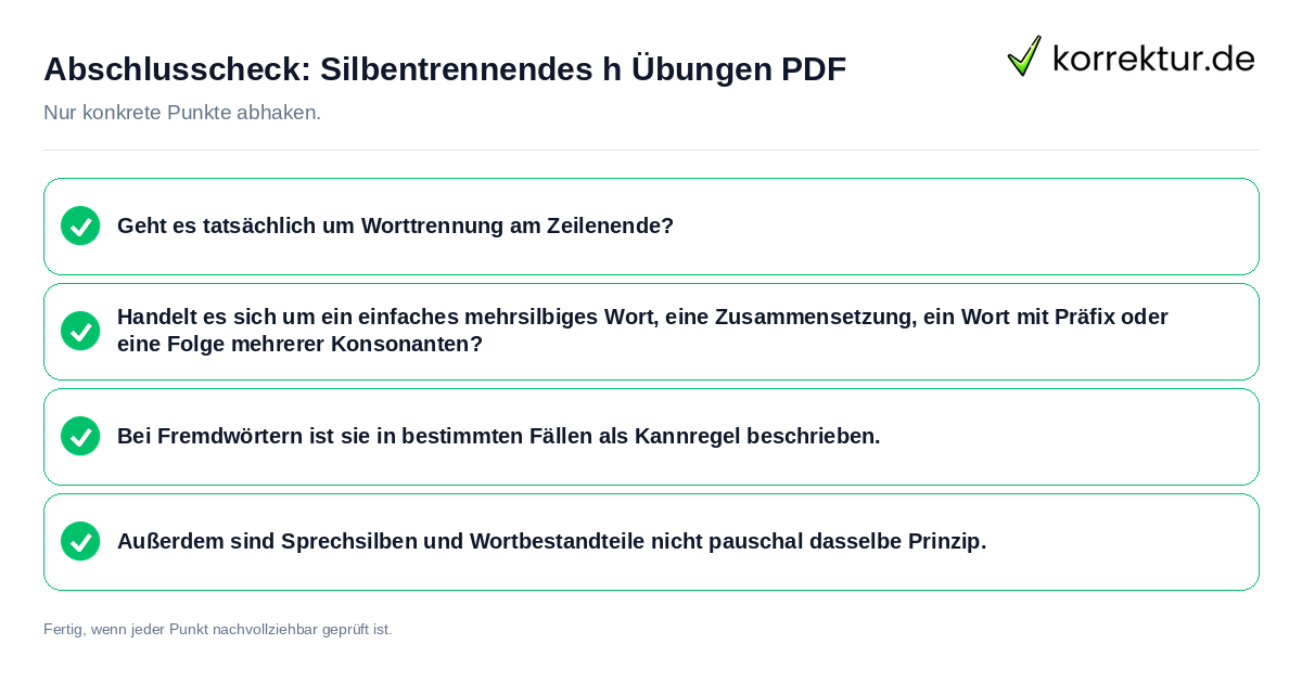 Abschlusscheck: Silbentrennendes h Übungen PDF Konkreter Abschlusscheck zu Silbentrennendes h Übungen PDF