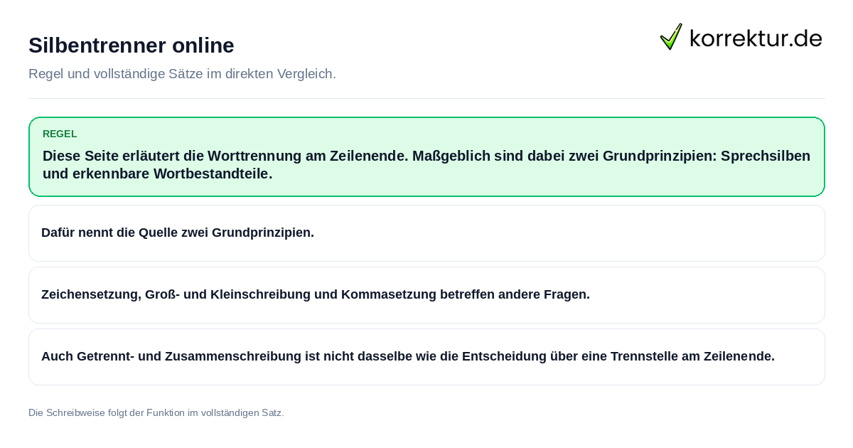 Konkrete Regel und vollständige Beispielsätze zu Silbentrenner online