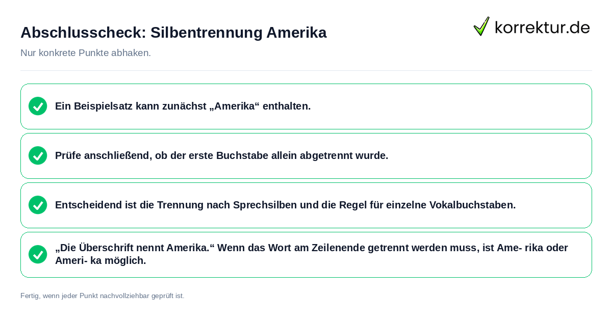 Konkreter Abschlusscheck zu Silbentrennung Amerika