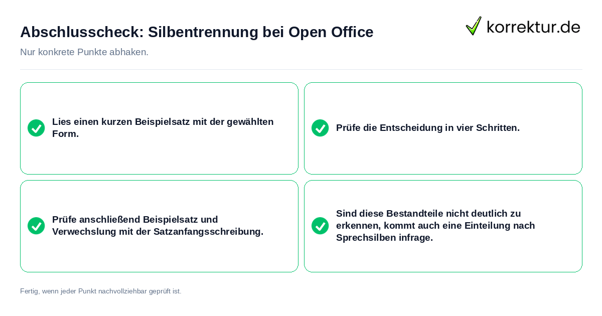 Abschlusscheck: Silbentrennung bei Open Office Konkreter Abschlusscheck zu Silbentrennung bei Open Office