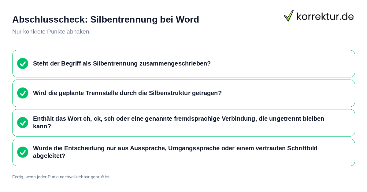 Abschlusscheck: Silbentrennung bei Word Konkreter Abschlusscheck zu Silbentrennung bei Word