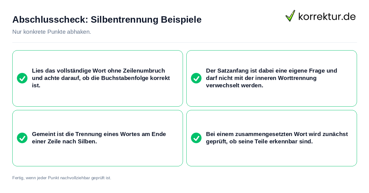 Konkreter Abschlusscheck zu Silbentrennung Beispiele