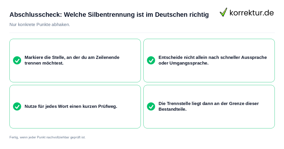 Abschlusscheck: Welche Silbentrennung ist im Deutschen richtig Konkreter Abschlusscheck zu Welche Silbentrennung ist im Deutschen richtig