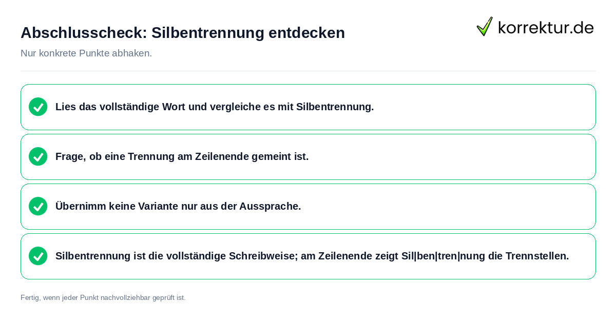 Konkreter Abschlusscheck zu Silbentrennung entdecken