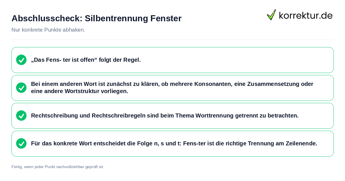 Konkreter Abschlusscheck zu Silbentrennung Fenster